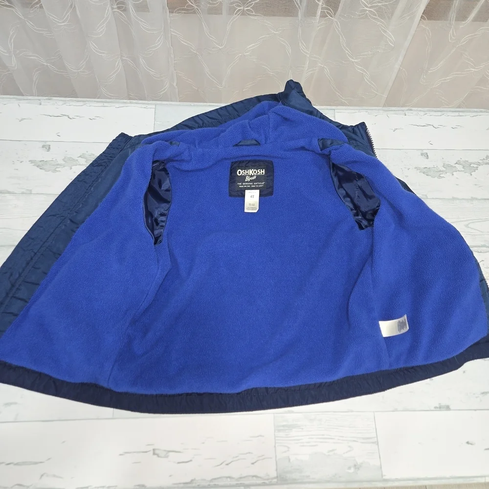 OshKosh B'gosh Navy Hooded Rain Jacket with Yellow Pocket Accents Size 4T